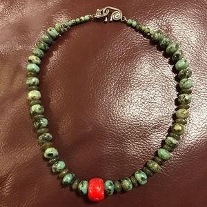 African Turquoise and Red Coral Necklace